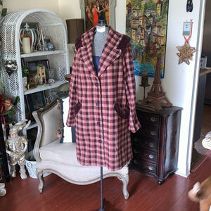 April Cornell Plaid Coat, Size large, burgundy and Brown